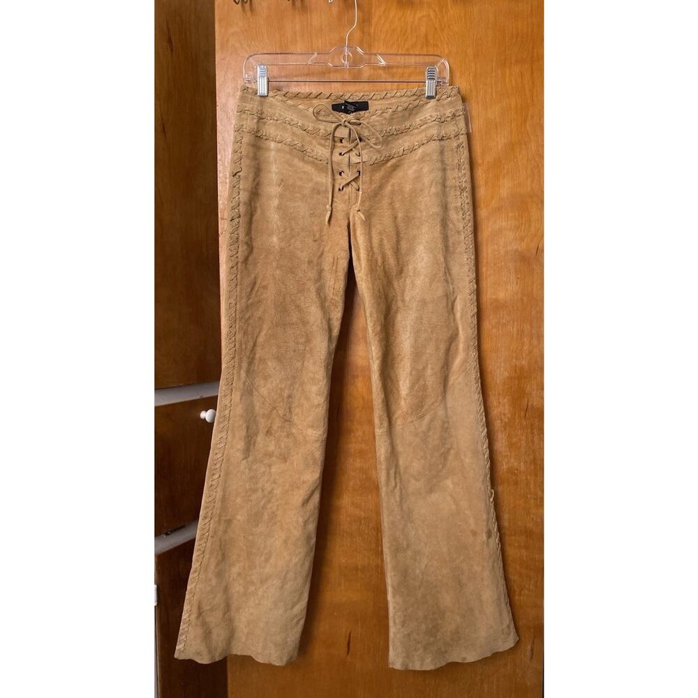 Vintage Y2K Express Suede Leather Lace Up Pants Low Rise Western Boho Sz 5/6